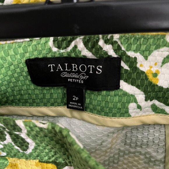 EUC Vintage Talbots white, grass green, and yellow floral print cotton (2P) - Picture 3 of 5